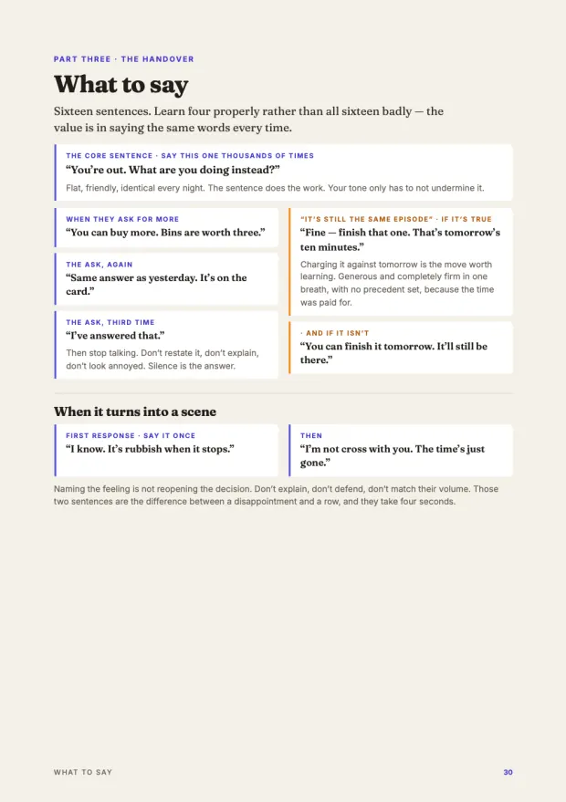Preview of the What to say page with sixteen sentences