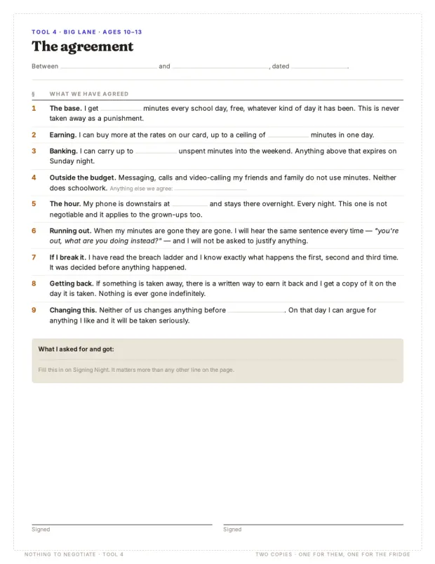 Preview: Tool 4, the agreement for ages 10–13